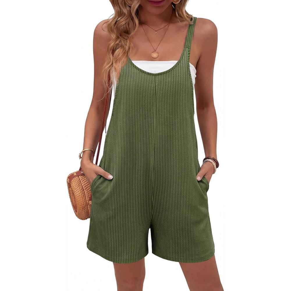 imageEkouaer Rompers for Women Casual Loose Sleeveless Overalls Shorts Knit Jumpsuits 2026 Summer Vacation Beach OutfitsGreen Grey