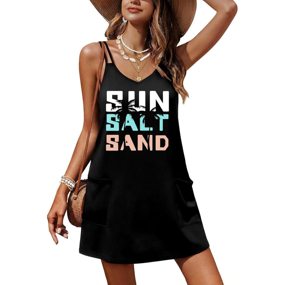 imageEkouaer Womens Bathing Suit Cover Up Sleeveless V Neck Swimsuit Coverups Summer Swimwear Beach Cover Ups with PocketsPrint Black