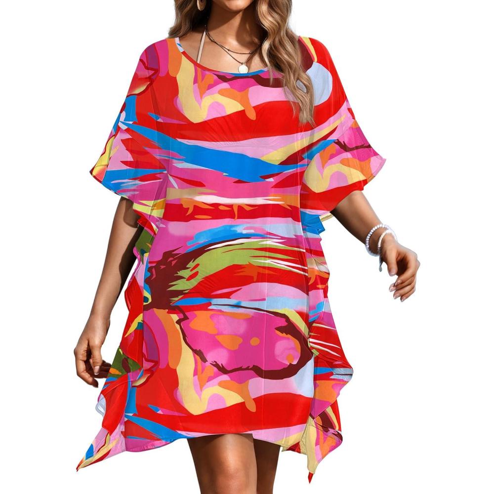 imageEkouaer Womens Swimsuit Coverup Chiffon Floral Bathing Suit Cover Up Ruffled Summer Beachwear Bikini Coverups S3XLMulticolor2