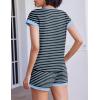 EKOUAER 2 Piece Sets for Women Summer Outfits Cute Stripe Knit T Shirts Shorts Matching Lounge Set(Black Blue Striped)