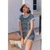 EKOUAER 2 Piece Sets for Women Summer Outfits Cute Stripe Knit T Shirts Shorts Matching Lounge Set(Black Blue Striped)