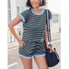 EKOUAER 2 Piece Sets for Women Summer Outfits Cute Stripe Knit T Shirts Shorts Matching Lounge Set(Black Blue Striped)