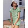 EKOUAER 2 Piece Sets for Women Summer Outfits Cute Stripe Knit T Shirts Shorts Matching Lounge Set(Green White Striped)