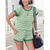 EKOUAER 2 Piece Sets for Women Summer Outfits Cute Stripe Knit T Shirts Shorts Matching Lounge Set(Green White Striped)