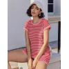 EKOUAER 2 Piece Sets for Women Summer Outfits Cute Stripe Knit T Shirts Shorts Matching Lounge Set(Hot Pink Striped)