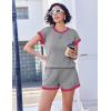 EKOUAER 2 Piece Sets for Women Summer Outfits Cute Stripe Knit T Shirts Shorts Matching Lounge Set(Light Gray)