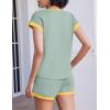 EKOUAER 2 Piece Sets for Women Summer Outfits Cute Stripe Knit T Shirts Shorts Matching Lounge Set(Light Green)