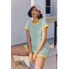 EKOUAER 2 Piece Sets for Women Summer Outfits Cute Stripe Knit T Shirts Shorts Matching Lounge Set(Light Green)