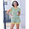 EKOUAER 2 Piece Sets for Women Summer Outfits Cute Stripe Knit T Shirts Shorts Matching Lounge Set(Light Green)
