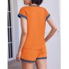 EKOUAER 2 Piece Sets for Women Summer Outfits Cute Stripe Knit T Shirts Shorts Matching Lounge Set(Orange)