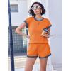 EKOUAER 2 Piece Sets for Women Summer Outfits Cute Stripe Knit T Shirts Shorts Matching Lounge Set(Orange)