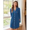 Ekouaer 2 Pack Nightgowns for Women Long Sleeve Night Shirt Button Down Sleep Shirt V-Neck Sleep Dress Pajama Sleepwear(Black/Blue)