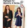 Ekouaer 2 Pack Nightgowns for Women Long Sleeve Night Shirt Button Down Sleep Shirt V-Neck Sleep Dress Pajama Sleepwear(Black/Navy Blue)