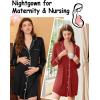 Ekouaer 2 Pack Nightgowns for Women Long Sleeve Night Shirt Button Down Sleep Shirt V-Neck Sleep Dress Pajama Sleepwear(Black/Wine Red)