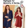 Ekouaer 2 Pack Nightgowns for Women Long Sleeve Night Shirt Button Down Sleep Shirt V-Neck Sleep Dress Pajama Sleepwear(Navy Blue/Wine Red)