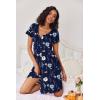 Ekouaer 3 Pack Women’s Button Down Nightgowns Short Sleeve Night Shirts for Women Sleepwear V Neck Sleep Dress(Black blue navy Flowers)
