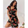 Ekouaer 3 Pack Women’s Button Down Nightgowns Short Sleeve Night Shirts for Women Sleepwear V Neck Sleep Dress(Dark Grey green black Flower)
