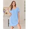 Ekouaer Bamboo Viscose Sleep Shirts for Women Soft Nightgowns Short Sleeve Ruffled Night Shirts with Chest Pocket S-3XL(Light Blue)