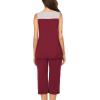 Ekouaer Capri Pajama Sets for Women 2 Piece Soft Cute Pjs Round Neck Sleeveless Lounge Set for Summer Sleepwear S-XXXL(Wine Red)