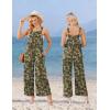Ekouaer Casual Jumpsuits for Women Adjustable Straps Overalls One Piece Jumpsuit Wide Leg Rompers With Pockets S-XXL(Army Green Flowers)