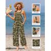 Ekouaer Casual Jumpsuits for Women Adjustable Straps Overalls One Piece Jumpsuit Wide Leg Rompers With Pockets S-XXL(Army Green Flowers)