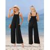 Ekouaer Casual Jumpsuits for Women Adjustable Straps Overalls One Piece Jumpsuit Wide Leg Rompers With Pockets S-XXL(Black)