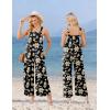 Ekouaer Casual Jumpsuits for Women Adjustable Straps Overalls One Piece Jumpsuit Wide Leg Rompers With Pockets S-XXL(Black Flowers)
