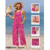Ekouaer Casual Jumpsuits for Women Adjustable Straps Overalls One Piece Jumpsuit Wide Leg Rompers With Pockets S-XXL(Hot Pink Floral)