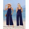Ekouaer Casual Jumpsuits for Women Adjustable Straps Overalls One Piece Jumpsuit Wide Leg Rompers With Pockets S-XXL(Navy Blue)