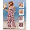 Ekouaer Casual Jumpsuits for Women Adjustable Straps Overalls One Piece Jumpsuit Wide Leg Rompers With Pockets S-XXL(Pink Daisies)