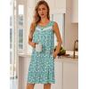 Ekouaer Nightgowns for Women Button Up Sleepshirt Tank Sleeveless Nightshirt Soft Sleepwear with Pockets S-XXXL(Light Green White Florals)