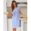 Ekouaer Nightgowns for Women Short Sleeve Moo Moos Ladies House Dress with Pockets Pleated Sleepshirts Soft Sleepwear(Blue & White Birds)
