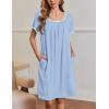 Ekouaer Nightgowns for Women Short Sleeve Moo Moos Ladies House Dress with Pockets Pleated Sleepshirts Soft Sleepwear(Light Blue)