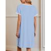 Ekouaer Nightgowns for Women Short Sleeve Moo Moos Ladies House Dress with Pockets Pleated Sleepshirts Soft Sleepwear(Light Blue)