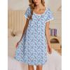 Ekouaer Nightgowns for Women Short Sleeve Moo Moos Ladies House Dress with Pockets Pleated Sleepshirts Soft Sleepwear(Light Blue Florals)