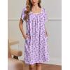 Ekouaer Nightgowns for Women Short Sleeve Moo Moos Ladies House Dress with Pockets Pleated Sleepshirts Soft Sleepwear(Light Purple Florals)