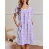 Ekouaer Nightgowns for Women Short Sleeve Moo Moos Ladies House Dress with Pockets Pleated Sleepshirts Soft Sleepwear(Purple White Florals)