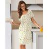 Ekouaer Nightgowns for Women Short Sleeve Moo Moos Ladies House Dress with Pockets Pleated Sleepshirts Soft Sleepwear(Yellow Green Leaves)