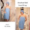 Ekouaer Towel Wrap for Women with Hair Towel Lightweight Knee Length Spa Body Bath Adjustable Closure Bathrobe with Pocket(Baby Blue)
