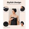 Ekouaer Towel Wrap for Women with Hair Towel Lightweight Knee Length Spa Body Bath Adjustable Closure Bathrobe with Pocket(Black)