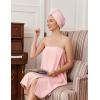 Ekouaer Towel Wrap for Women with Hair Towel Lightweight Knee Length Spa Body Bath Adjustable Closure Bathrobe with Pocket(Blush)