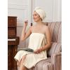 Ekouaer Towel Wrap for Women with Hair Towel Lightweight Knee Length Spa Body Bath Adjustable Closure Bathrobe with Pocket(Cream)
