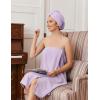 Ekouaer Towel Wrap for Women with Hair Towel Lightweight Knee Length Spa Body Bath Adjustable Closure Bathrobe with Pocket(Lavender)