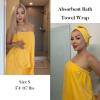 Ekouaer Towel Wrap for Women with Hair Towel Lightweight Knee Length Spa Body Bath Adjustable Closure Bathrobe with Pocket(Lemon Yellow)