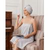 Ekouaer Towel Wrap for Women with Hair Towel Lightweight Knee Length Spa Body Bath Adjustable Closure Bathrobe with Pocket(Light Gray)