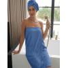 Ekouaer Towel Wrap for Women with Hair Towel Lightweight Knee Length Spa Body Bath Adjustable Closure Bathrobe with Pocket(Navy Blue)