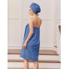 Ekouaer Towel Wrap for Women with Hair Towel Lightweight Knee Length Spa Body Bath Adjustable Closure Bathrobe with Pocket(Navy Blue)