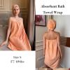 Ekouaer Towel Wrap for Women with Hair Towel Lightweight Knee Length Spa Body Bath Adjustable Closure Bathrobe with Pocket(Soft Orange)
