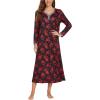 Ekouaer Women’s Long Sleeve Nightgown Full Length Sleepwear Long Sleepshirts Henley Sleep Dress S-4XL(Red Flowers)