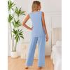 Ekouaer Womens Pajamas Set Sleeveless Lounge Sets Comfy Tank Top and Pants Pjs Set V Neck 2 Piece Sleepwear S-XXL(Baby Blue)